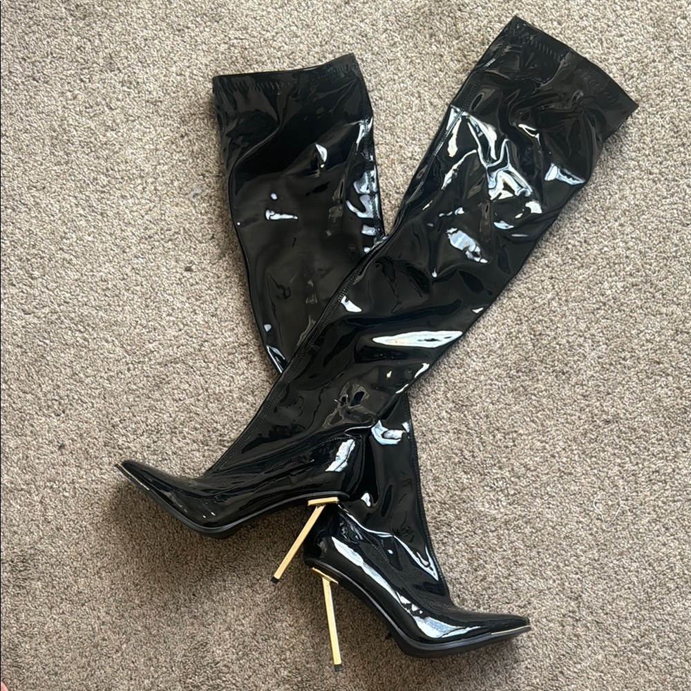 Black Patent Leather Over-the-Knee Boots